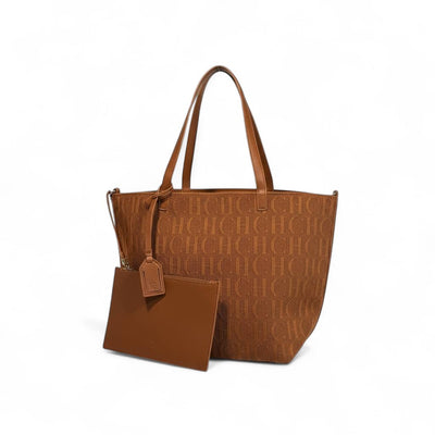 Carolina Herrera Brown Signature Tote Bag with Detachable Pouch – Classic Luxury & Effortless Elegance
