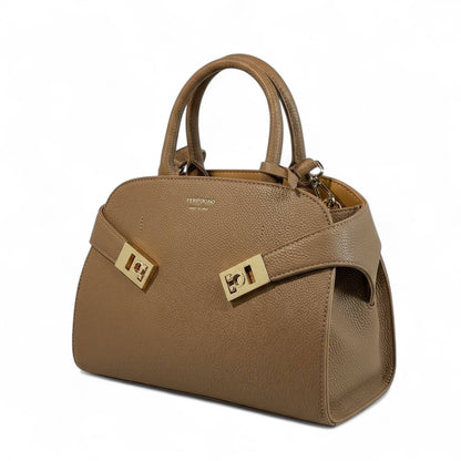 Salvatore Ferragamo Large Beige Leather Handbag 🤎 | Iconic Gancini Detail & Timeless Italian Craftsmanship