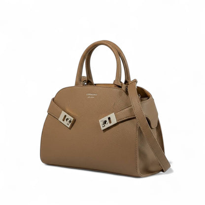 Salvatore Ferragamo Large Beige Leather Handbag 🤎 | Iconic Gancini Detail & Timeless Italian Craftsmanship