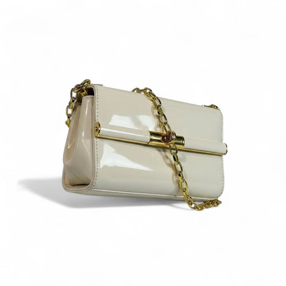 Dolce & Gabbana WHITE  Patent Leather Chain Bag 🤍 | Italian Glamour with Golden Elegance