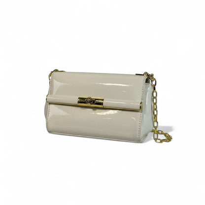 Dolce & Gabbana WHITE  Patent Leather Chain Bag 🤍 | Italian Glamour with Golden Elegance