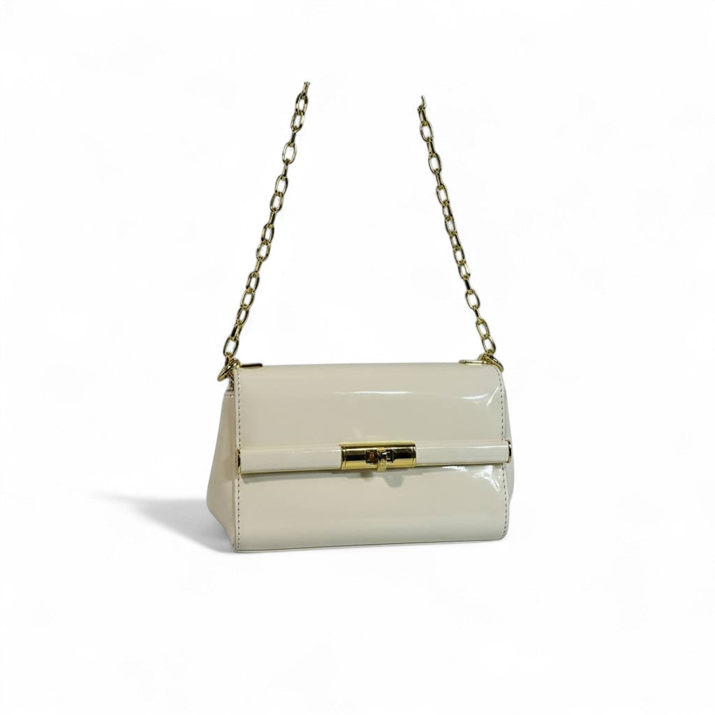 Dolce & Gabbana WHITE  Patent Leather Chain Bag 🤍 | Italian Glamour with Golden Elegance