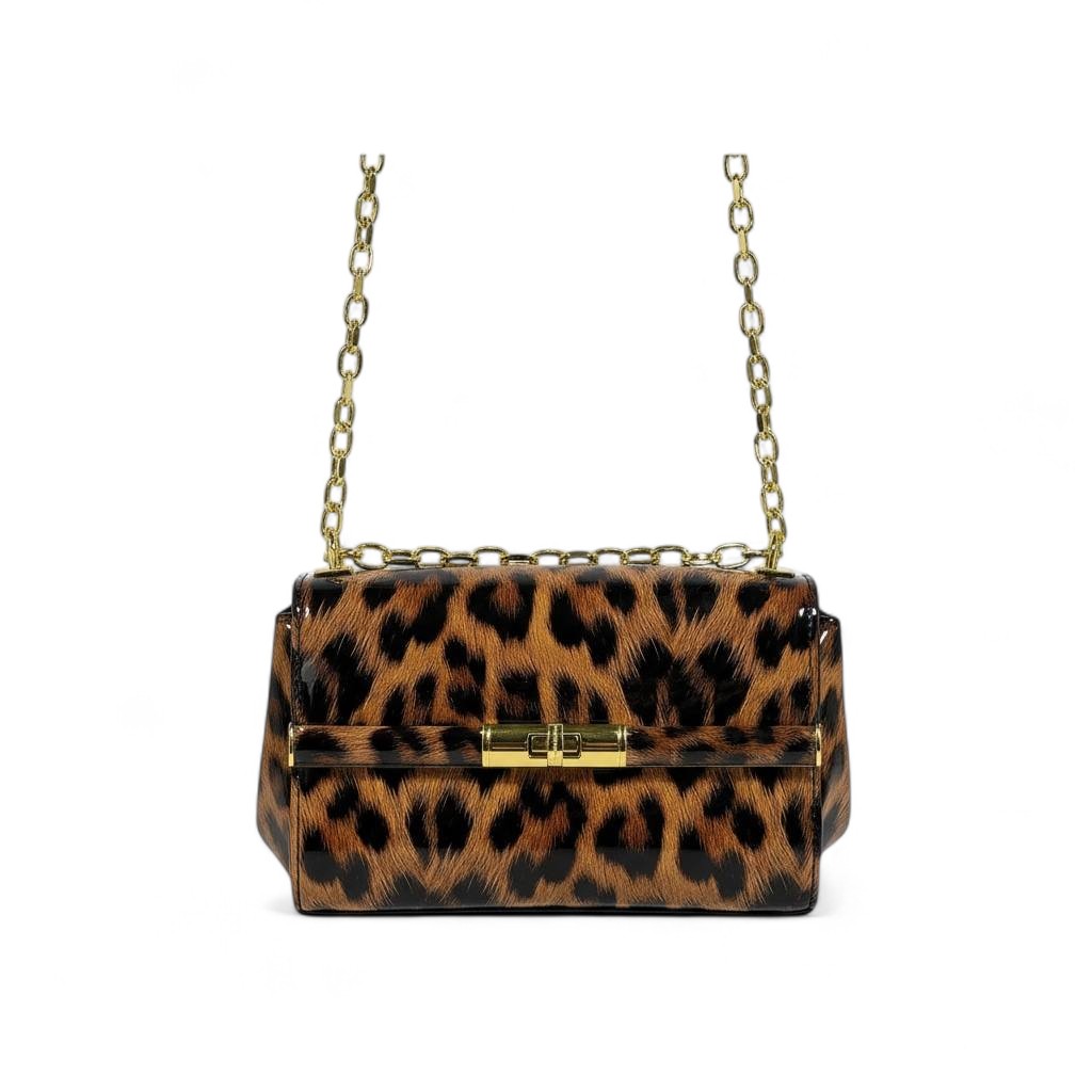 Dolce & Gabbana Leopard Print Patent Chain Bag 🐆✨ | Bold Italian Glamour with Golden Touch