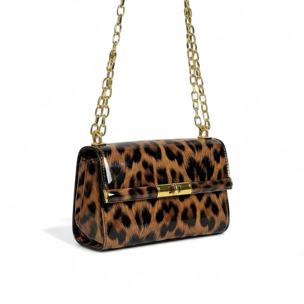 Dolce & Gabbana Leopard Print Patent Chain Bag 🐆✨ | Bold Italian Glamour with Golden Touch