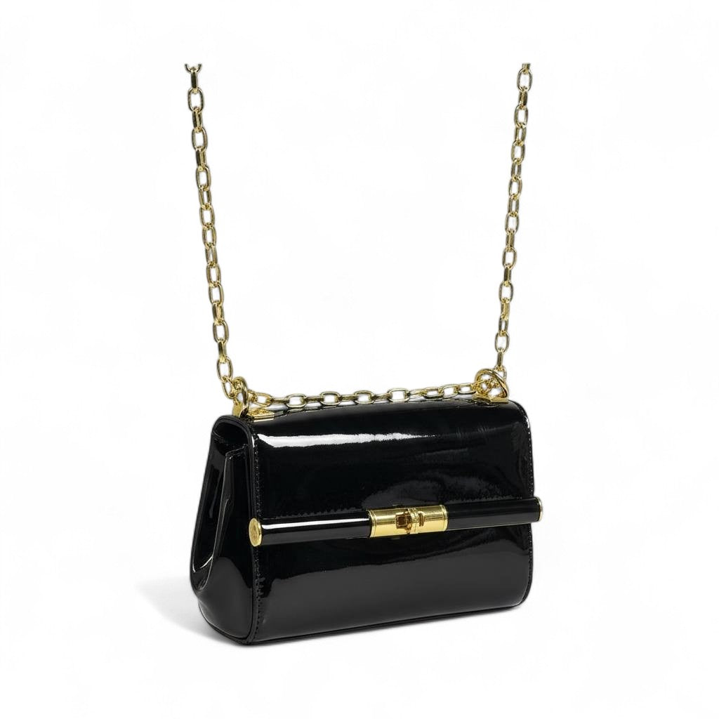 Dolce & Gabbana Black Patent Leather Chain Bag 🖤 | Classic Italian Elegance with Golden Accents