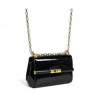 Dolce & Gabbana Black Patent Leather Chain Bag 🖤 | Classic Italian Elegance with Golden Accents