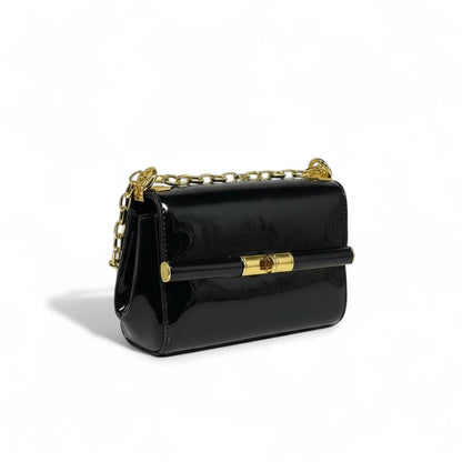 Dolce & Gabbana Black Patent Leather Chain Bag 🖤 | Classic Italian Elegance with Golden Accents