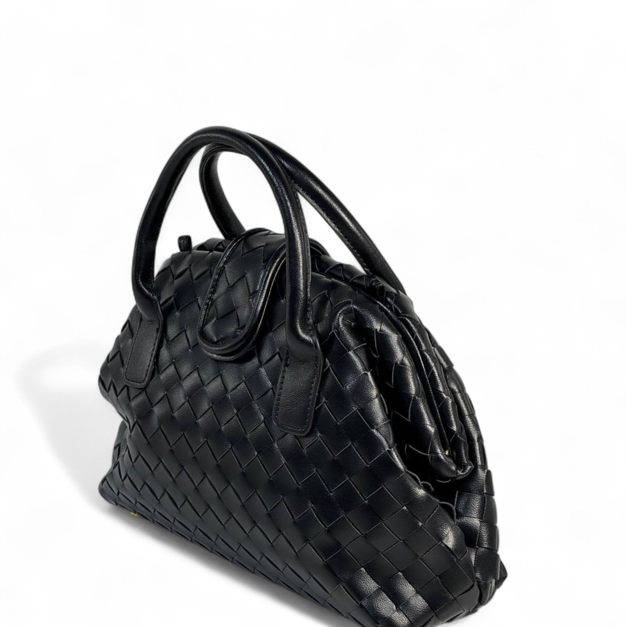 🖤 BOTTEGA VENETA-INSPIRED Intrecciato Leather Top Handle Bag — Black Edition 🖤