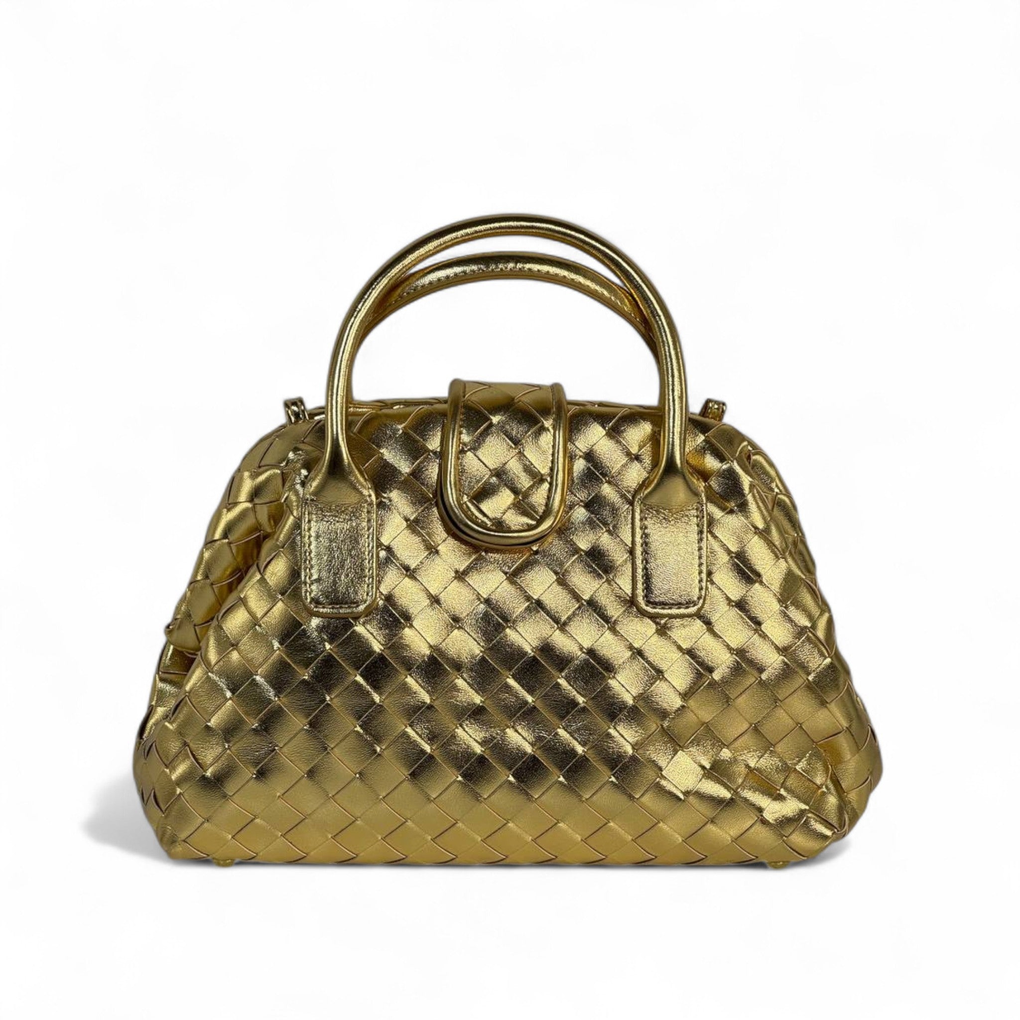 ✨ BOTTEGA VENETA-INSPIRED Intrecciato Leather Top Handle Bag — Gold Edition ✨