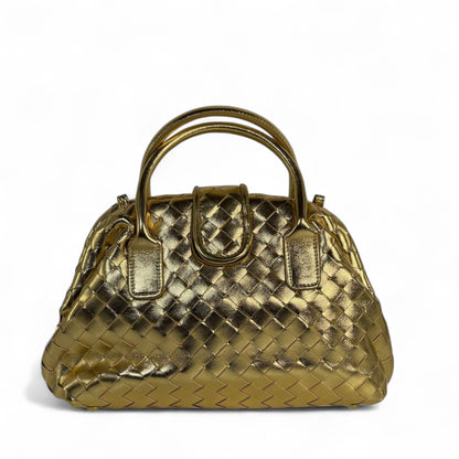 ✨ BOTTEGA VENETA-INSPIRED Intrecciato Leather Top Handle Bag — Gold Edition ✨