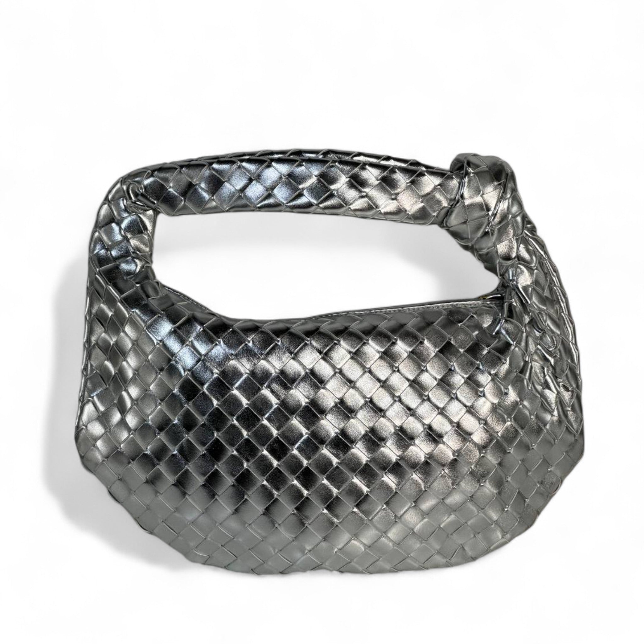 ⚫ BOTTEGA VENETA-INSPIRED Metallic Intrecciato Hobo Bag — Silver Edition ⚫
