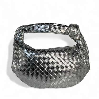 ⚫ BOTTEGA VENETA-INSPIRED Metallic Intrecciato Hobo Bag — Silver Edition ⚫