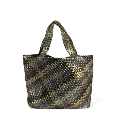 ✨ Bottega Veneta-Inspired Double-Face Metallic Intrecciato Tote Set — Gold & Bronze Shimmer ✨