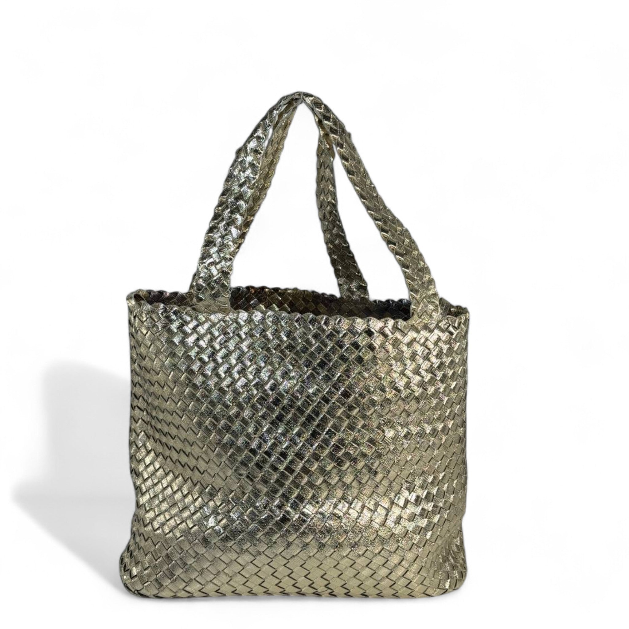 ✨ Bottega Veneta-Inspired Double-Face Metallic Intrecciato Tote Set — Gold & Bronze Shimmer ✨