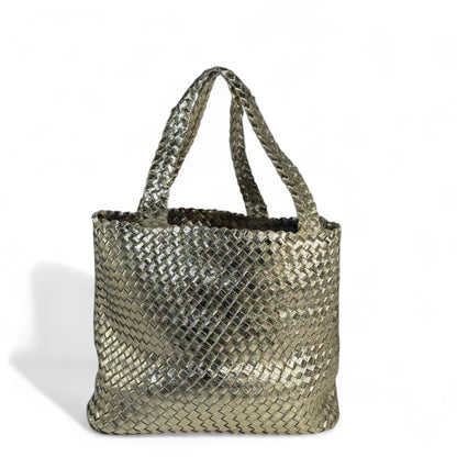 ✨ Bottega Veneta-Inspired Double-Face Metallic Intrecciato Tote Set — Gold & Bronze Shimmer ✨