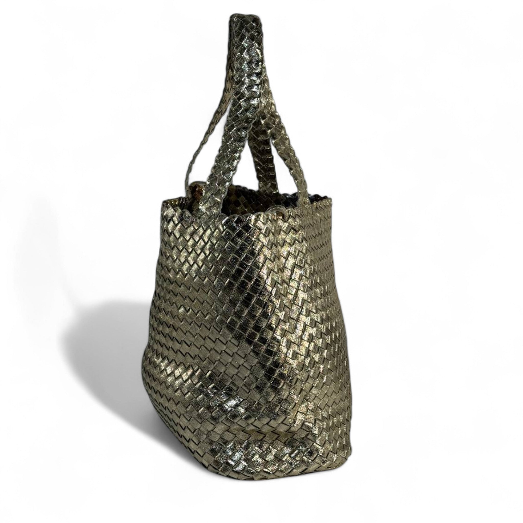 ✨ Bottega Veneta-Inspired Double-Face Metallic Intrecciato Tote Set — Gold & Bronze Shimmer ✨