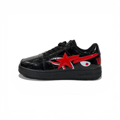 BAPE-Style Black Sneakers with Red Star Graphic – Streetwear Statement Shoes 🔥👟