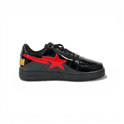 BAPE-Style Black Sneakers with Red Star Graphic – Streetwear Statement Shoes 🔥👟