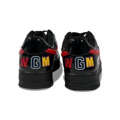 BAPE-Style Black Sneakers with Red Star Graphic – Streetwear Statement Shoes 🔥👟