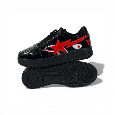 BAPE-Style Black Sneakers with Red Star Graphic – Streetwear Statement Shoes 🔥👟