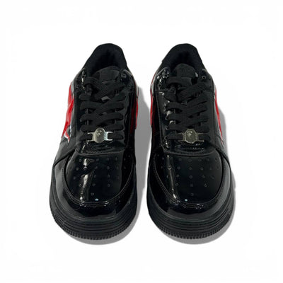 BAPE-Style Black Sneakers with Red Star Graphic – Streetwear Statement Shoes 🔥👟