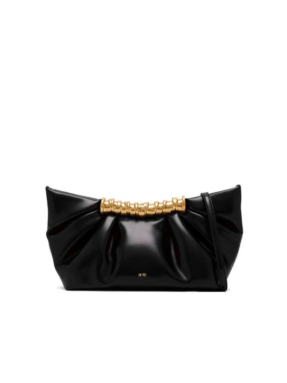 JW Pei Black Pleated Shoulder Bag with Gold Handle – Women’s Designer Handbag ✨