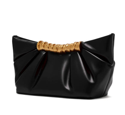 JW Pei Black Pleated Shoulder Bag with Gold Handle – Women’s Designer Handbag ✨