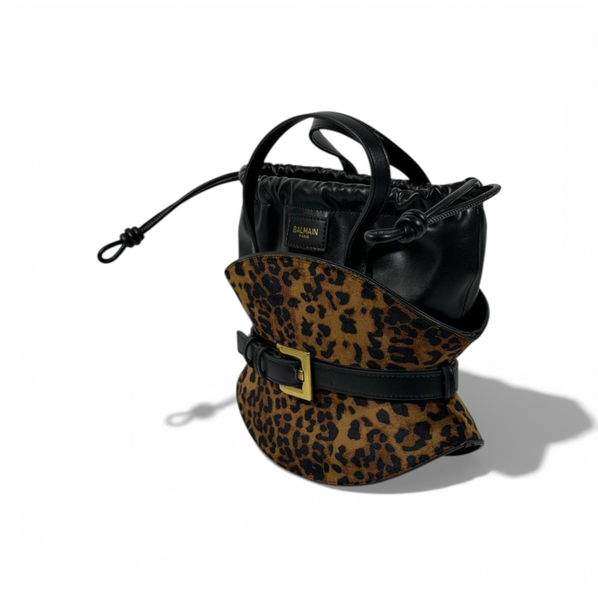 Balmain Leopard Print Drawstring Bucket Bag for Women – Luxury Statement Handbag ✨