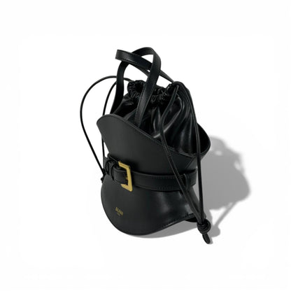 Balmain Black Leather Drawstring Bucket Bag for Women – Luxury Designer Handbag ✨