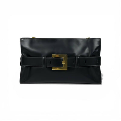 Balmain Luxury Belted Shoulder Bag for Women – Black Gold Buckle Designer Handbag