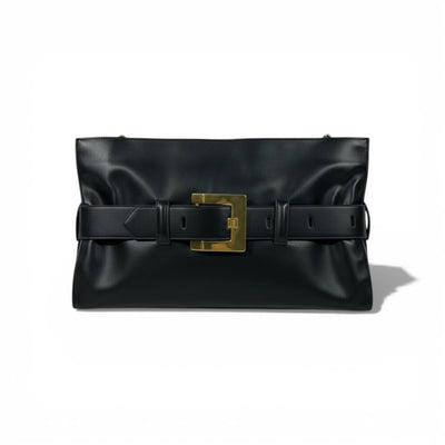 Balmain Luxury Belted Shoulder Bag for Women – Black Gold Buckle Designer Handbag
