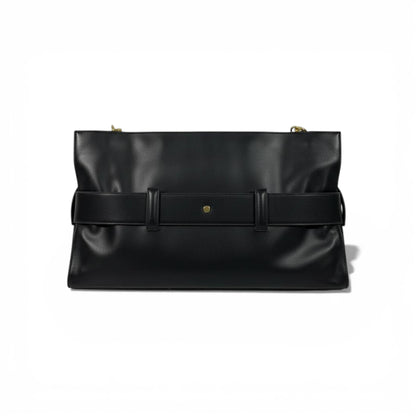 Balmain Luxury Belted Shoulder Bag for Women – Black Gold Buckle Designer Handbag