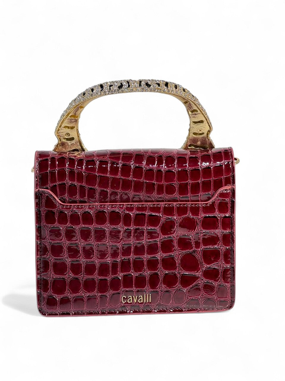 Roberto Cavalli Burgundy Croc-Effect Bag with Crystal Tiger Handle 🐅✨ | Italian Glamour & Fierce Elegance