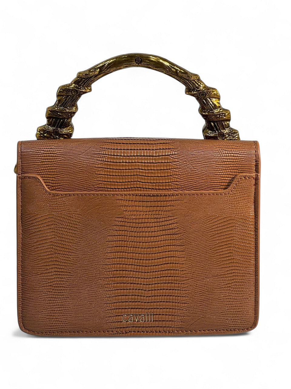 Roberto Cavalli Brown Lizard-Effect Bag with Sculpted Snake Handle 🐍✨ | Exotic Italian Luxury