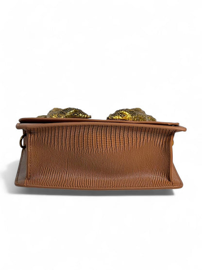 Roberto Cavalli Brown Lizard-Effect Bag with Sculpted Snake Handle 🐍✨ | Exotic Italian Luxury
