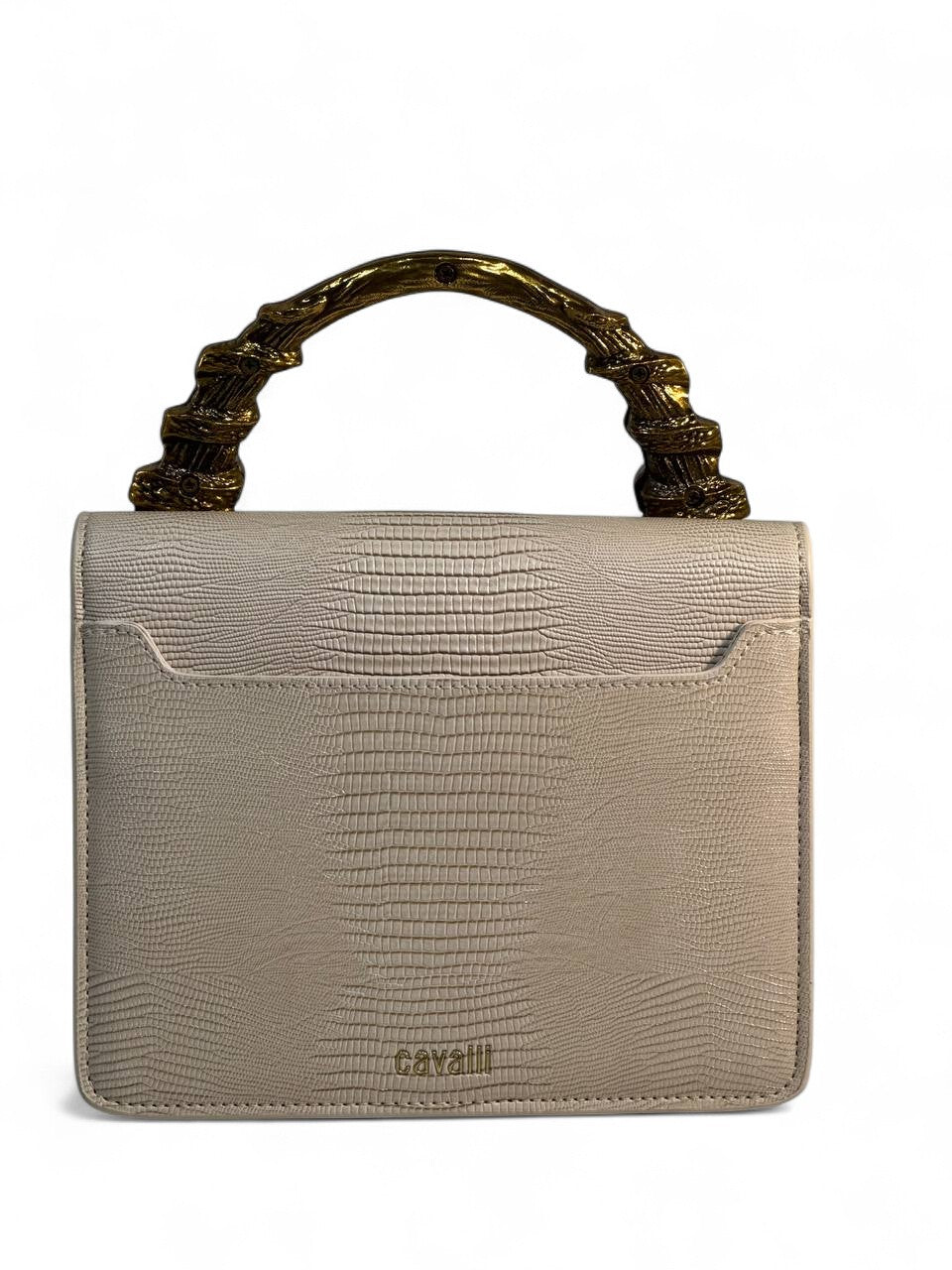 Roberto Cavalli Ivory Lizard-Effect Bag with Sculpted Snake Handle 🤍🐍 | Elegant Italian Luxury
