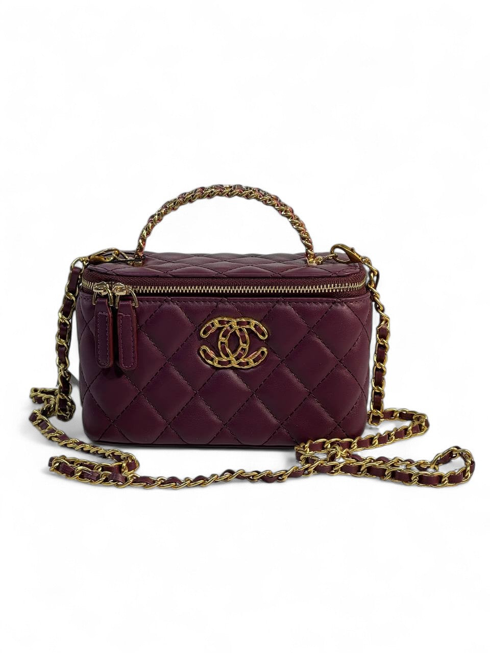 Chanel Burgundy Quilted Vanity Bag 💜 | Classic CC Gold Chain Handbag
