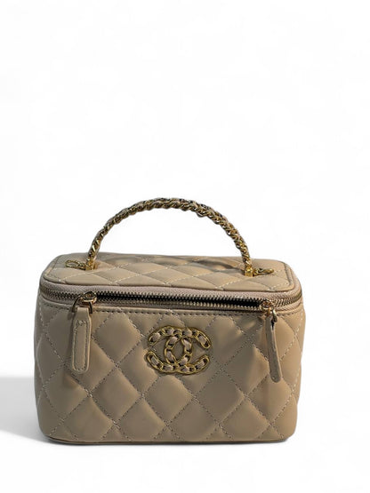 Chanel Beige Quilted Vanity Bag 🤍 | Classic CC Gold Chain Handbag