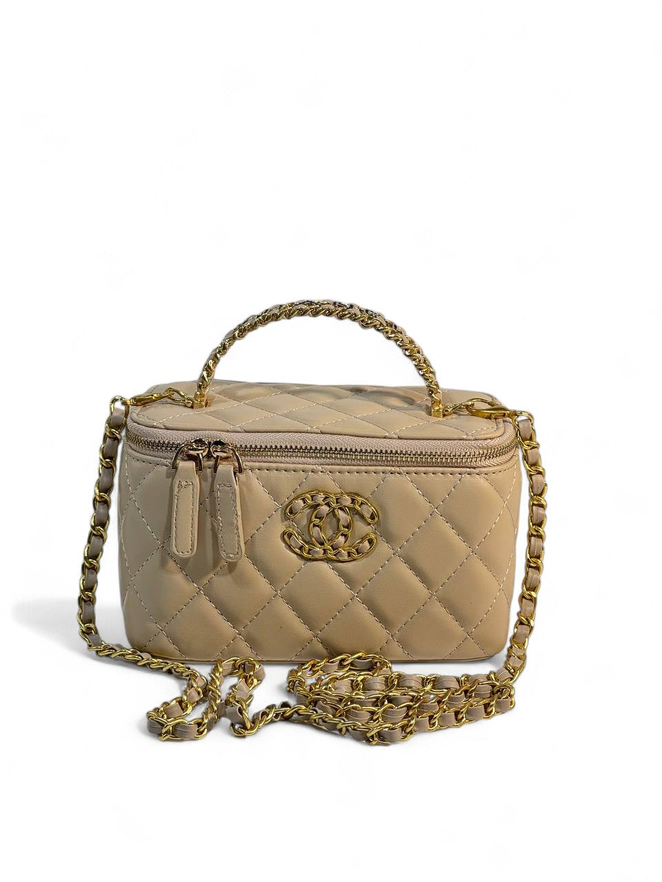 Chanel Beige Quilted Vanity Bag 🤍 | Classic CC Gold Chain Handbag