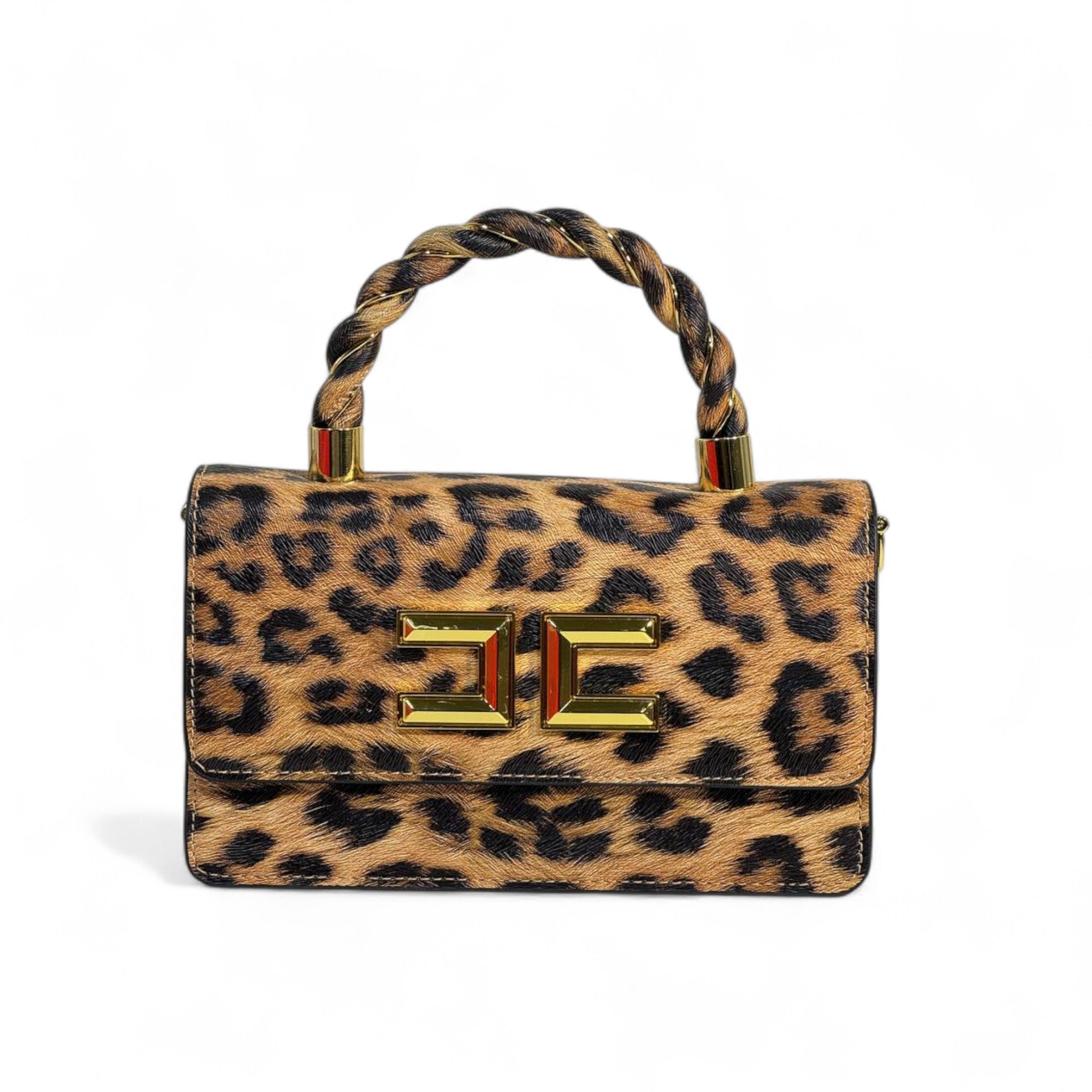 Elisabetta Franchi Leopard Print Handbag 🐆 | Gold Twist Handle Luxury Bag
