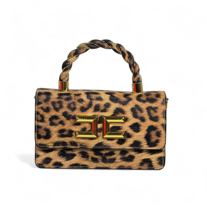 Elisabetta Franchi Leopard Print Handbag 🐆 | Gold Twist Handle Luxury Bag