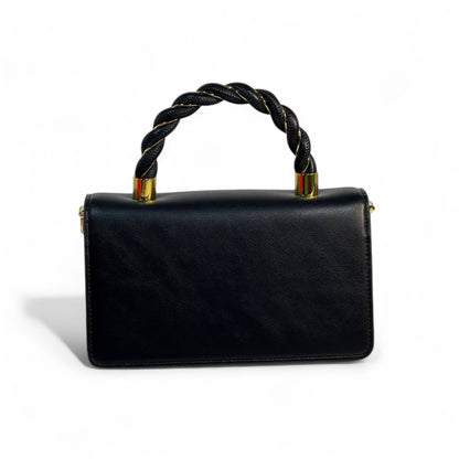 Elisabetta Franchi Black Leather Handbag 🖤 | Gold 3D Logo & Twisted Handle Bag