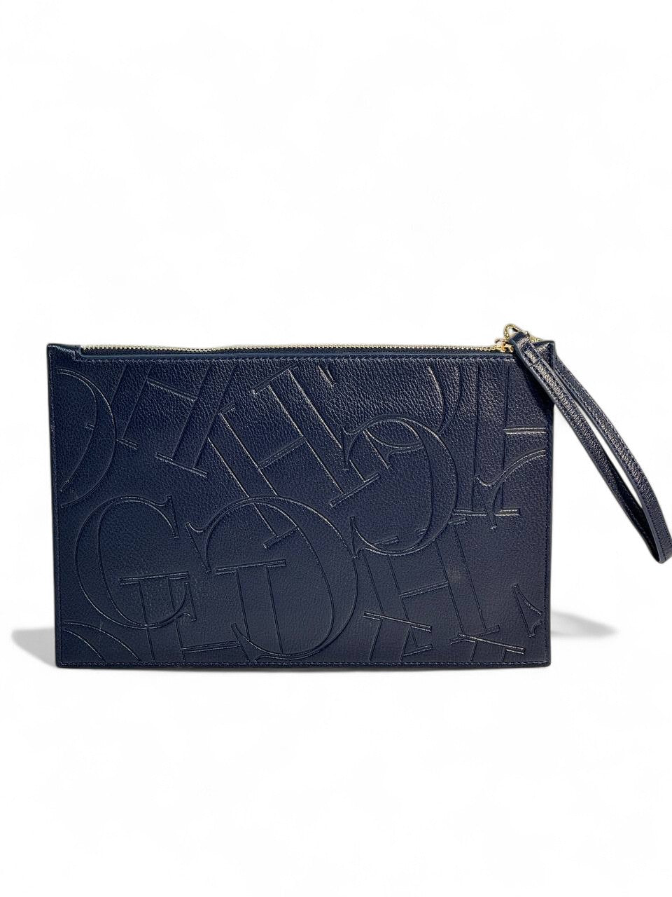 Carolina Herrera Navy Monogram Clutch 💙 | Embossed CH Logo Leather Wristlet