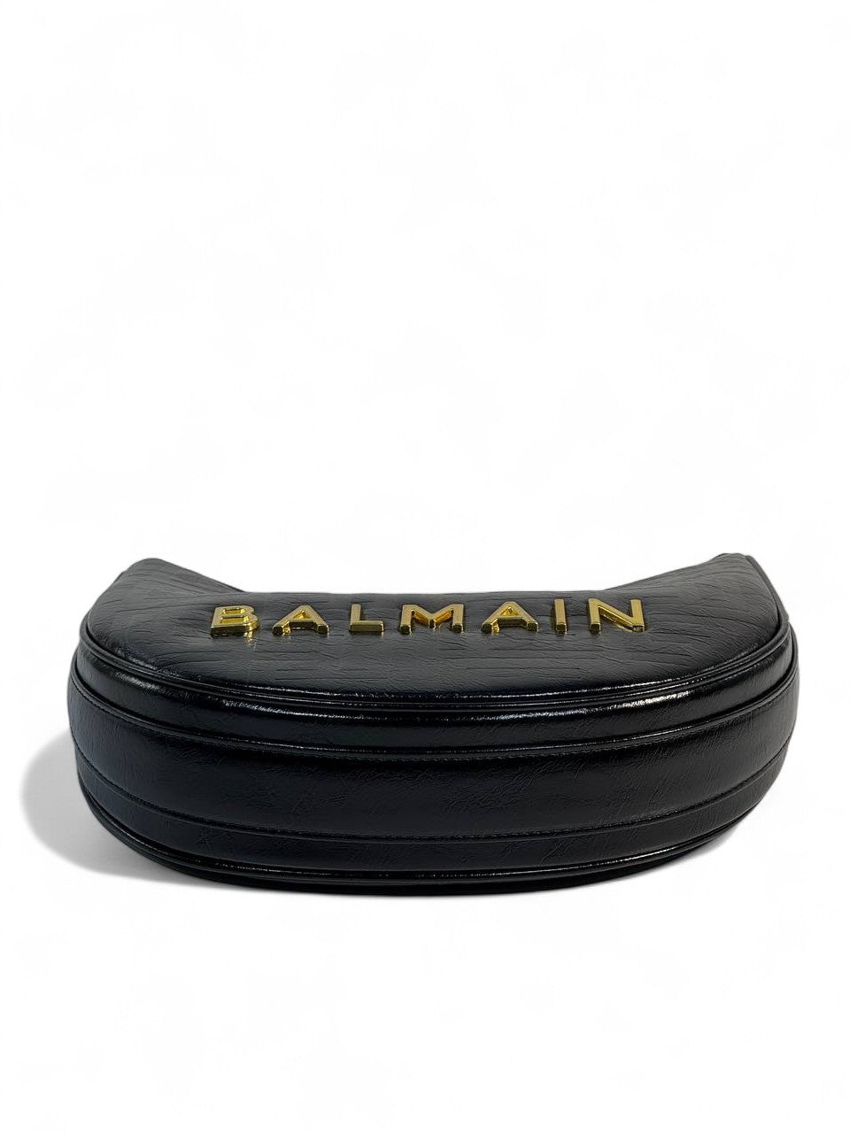 Balmain Black Embossed Shoulder Bag 🖤 | Gold Chain Designer Crescent Bag