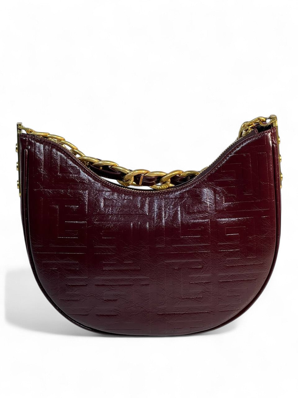 Balmain Burgundy Embossed Shoulder Bag 🍷 | Gold Chain Crescent Luxury Bag
