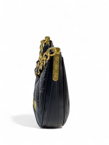 Balmain Quilted Black Crescent Bag 🖤 | Gold Chain Luxury Shoulder Bag