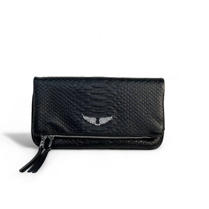 Zadig & Voltaire Python-Textured Clutch 🖤 | Silver Wings Luxury Evening Bag