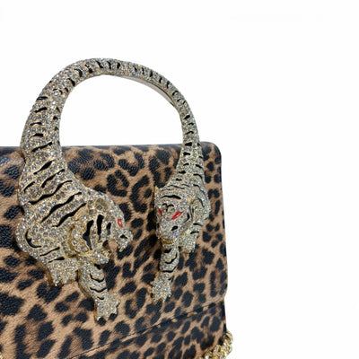 👜 Roberto Cavalli Leopard Top Handle Bag with Tiger Head Handle