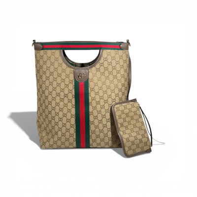👜 Gucci GG Canvas Tote Bag with Web Stripe & Matching Pouch