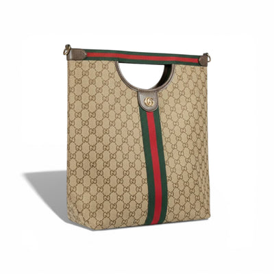 👜 Gucci GG Canvas Tote Bag with Web Stripe & Matching Pouch